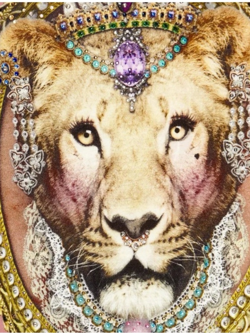 Camilla Rose Pink Short Sleeve Tee with Bejeweled Lion Motif top cotton - Picture 3 of 6